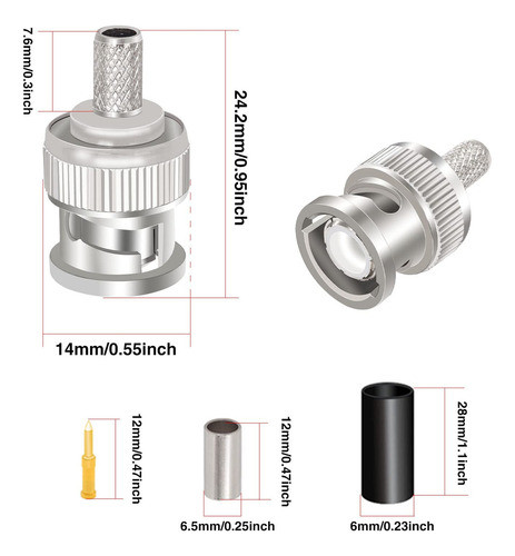 Taiss 8pcs Conector Bnc Para Rg58/rg142/lmr195 Cable Coaxial 1