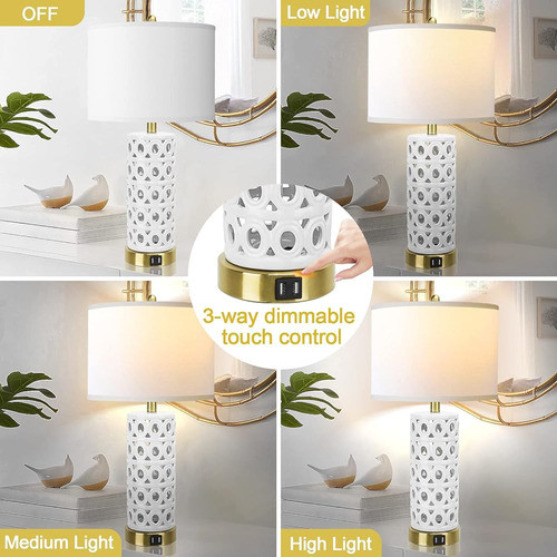 Qimh Lámpara De Mesa De Cerámica Blanca Set De 2, Moderna Lá 1