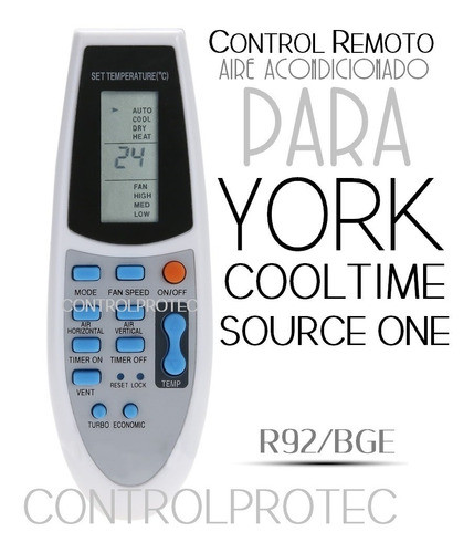 Control Remoto Aire Acond. R92/bge Para York Source 1 One 1