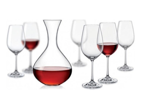 Set  7 Piezas Vino Decantador Y Copas Bohemia Cristal 1