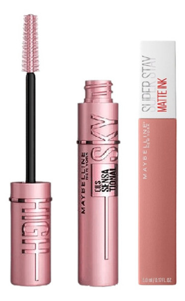 Combo Maybelline Máscara Sky High + Labial Matte Ink Poet 0 Combo Maybelline Máscara Sky High + Labial Matte Ink Poet 0