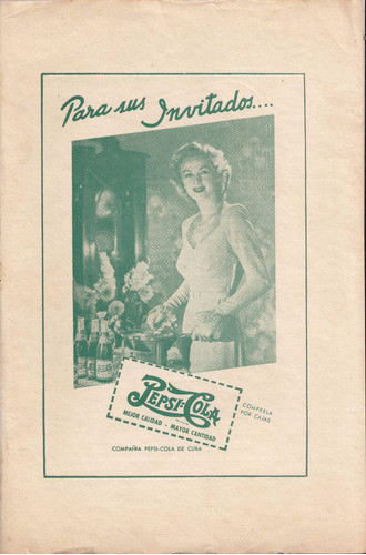 1950 Cuba Hoja Con Publicidad Pepsi Cola Vintage Refrescos 0