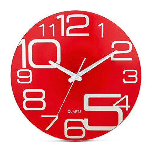 Bernhard Productos Color Rojo Reloj De Pared De Vidrio 12 Pu 0