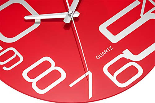 Bernhard Productos Color Rojo Reloj De Pared De Vidrio 12 Pu 1
