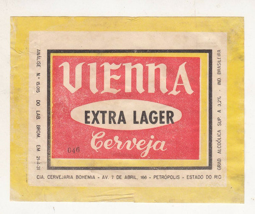 Cerveza Vienna Brasil Antigua Etiqueta Vintage Beer Ephemera 0