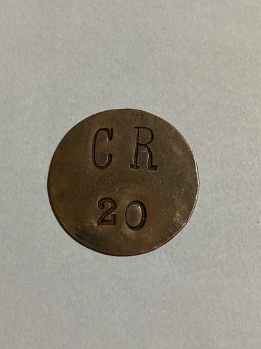 Ficha Antiga 20 Réis Carimbo C R 1