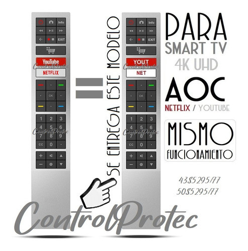 Control Remoto Smart Para Aoc 43s5295 4k Uhd Netflix Youtube 1