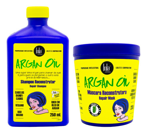 Lola Argan Oil Kit Reconstructor Shampoo Mascara Pelo 6c 0