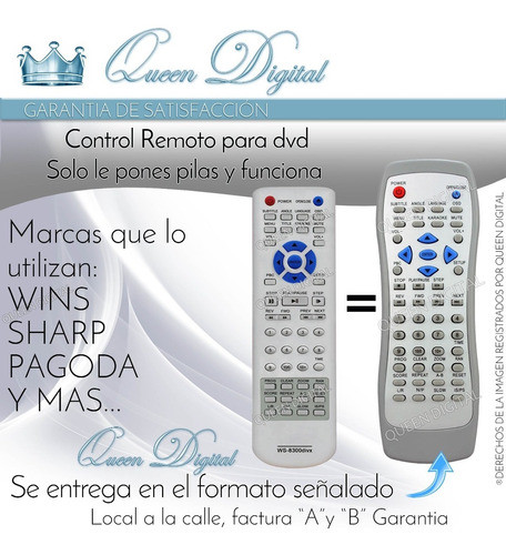 Control Remoto Para Dvd Wins Ws8300 Divx Ws9300 Sharp Pagoda 1