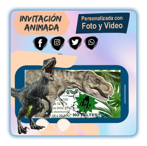 Invitación Animada De Dinosaurios Con Adorno Para La Torta 0