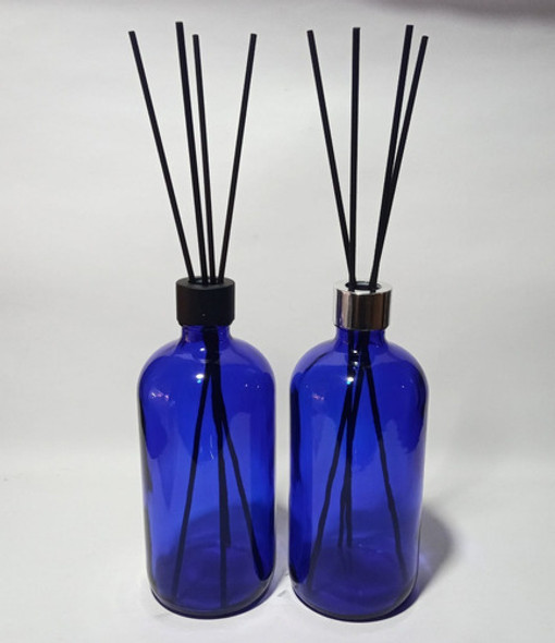 Difusor 500ml Vidrio Azul Con Varitas Negras. Pack X 5u 1