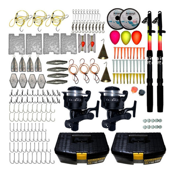 2 Kit Pesca Variada Combo Caña 210 +reel Frontal +accesorios 0