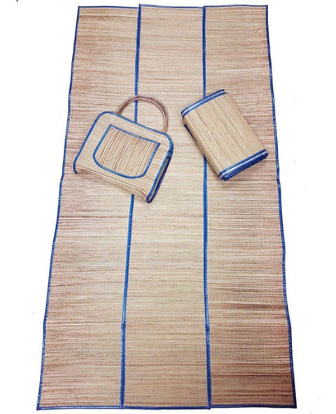 Bolsa Com Esteira De Praia De Palha Natural - Azul 0 Bolsa Com Esteira De Praia De Palha Natural - Azul 0