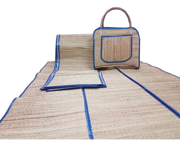 Bolsa Com Esteira De Praia De Palha Natural - Azul 1 Bolsa Com Esteira De Praia De Palha Natural - Azul 1
