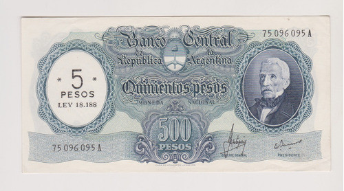 Billete Argentina 500 $ Bottero 2207 Año 1969 Excelente ++ 0