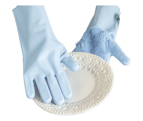 Guante De Silicona Celeste (par) Para Lavar 0