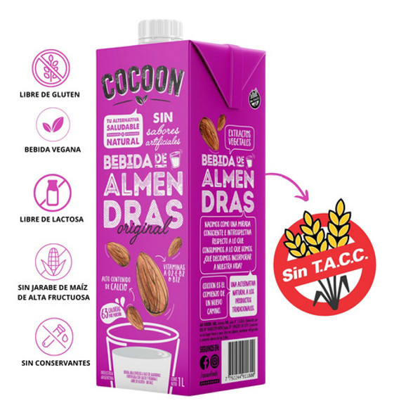 Pack X3 Leche De Almendras Original Cocoon Sin Tacc 1 Litro 1