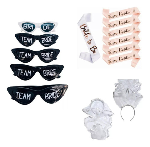 Kit Chá Lingerie 10 Óculos 10 Faixas 1 Tiara/véu Noiva Festa 0