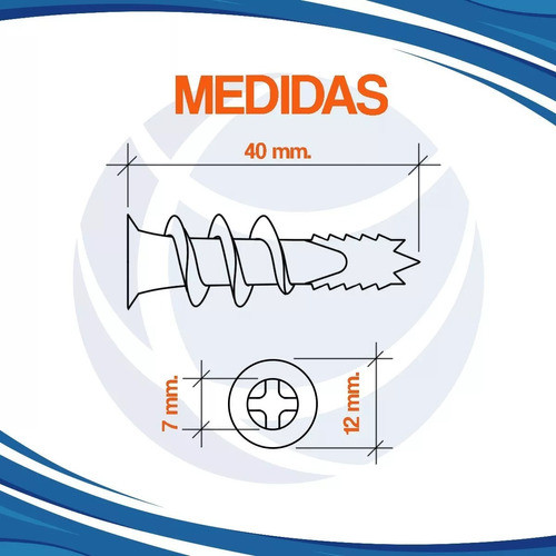 Tarugo Espiral Para Placa Yeso Autoperforante X 250 Unidades 1