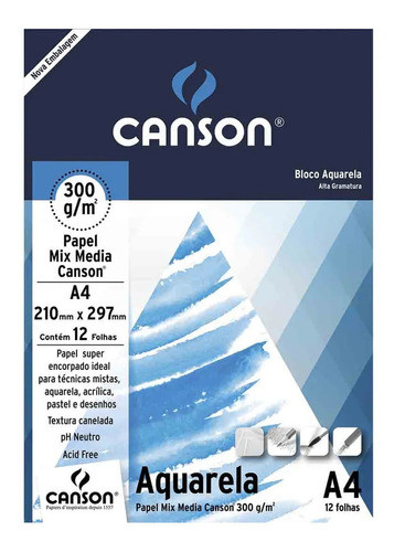 Bloco Aquarela Mix Media A4 300g Canson 0