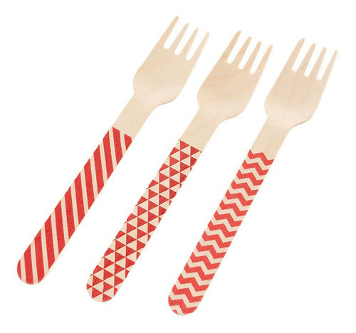 Garfo De Madeira Vermelho Decorado (10 Unidades) 0