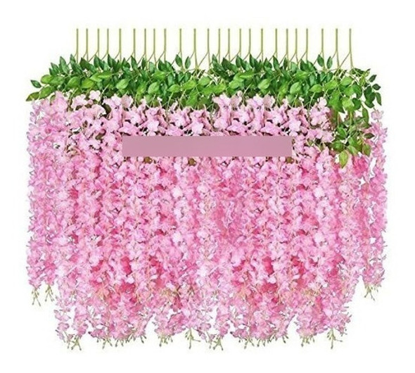 24 Varas De Glicinas Artificiales Rosas Colgantes 0