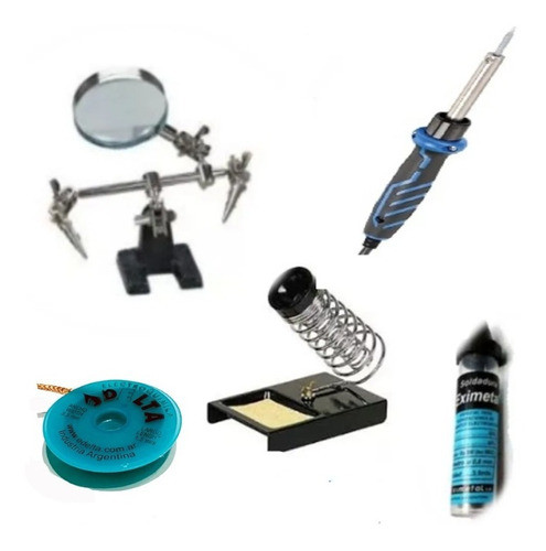 Kit Soldador 40w+soporte Lupa+apoya+estaño+malla Desoldante 0