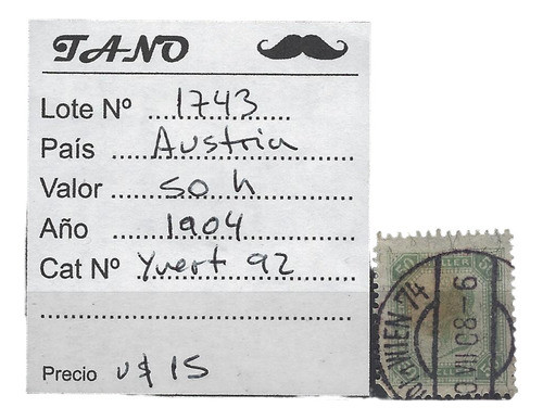 Lote1743 Austria 50 Heller Año 1904 Yvert# 92 0