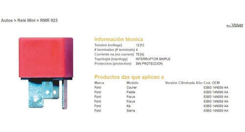 Mini Relay Arranque Ford Sierra 4 Terminales Dze 923 1