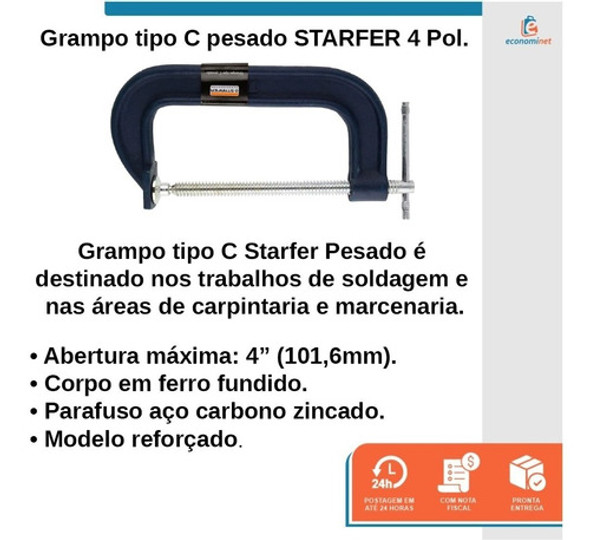 Grampo Tipo C Pesado Marceneiro Carpinteiro 4 Polegadas 1