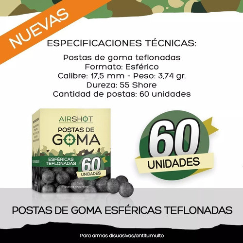 Postas De Goma Teflonadas Airshot Disuasiva X 60 Unidades 1