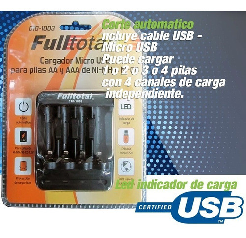 Cargador De Pilas Aa/aaa Fulltotal Ni-mh Y Ni-cd 4 Pilas 1