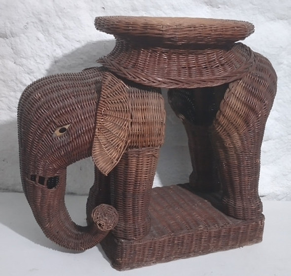 Antiguo Vintage Pedestal Figura Elefante Mimbre 60x25x50cm 1