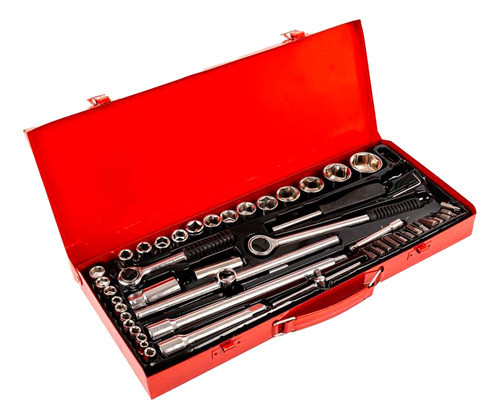 Caja Set Kit Herramientas Juego Llave Tubo Caja Metalica 52p 0