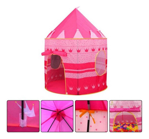Carpa Pelotero Casita Castillo Infantil Plegable Rosa Niña 0