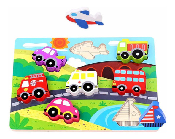 Puzzle Madera Encastre Vehículos Tooky Toy-cadaques Kids 0
