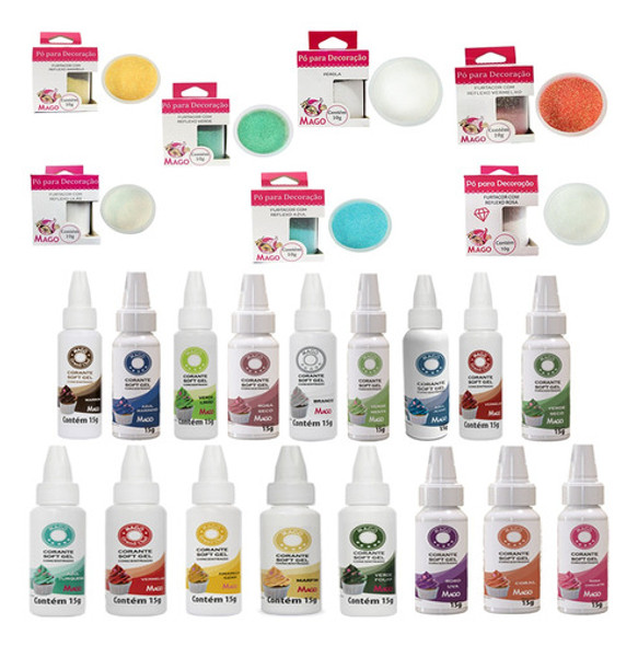 Kit 17 Gel Corante Comestivel 7 Glitter Para Confeitaria 0