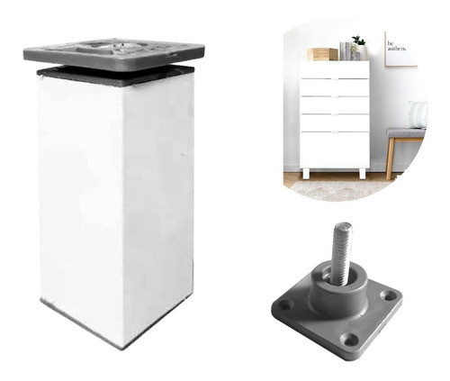 Pata Bajo Mesada Cuadrada Blanca Aluminio Regulable 150mm 0