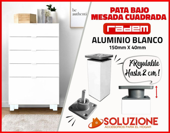 Pata Bajo Mesada Cuadrada Blanca Aluminio Regulable 150mm 1