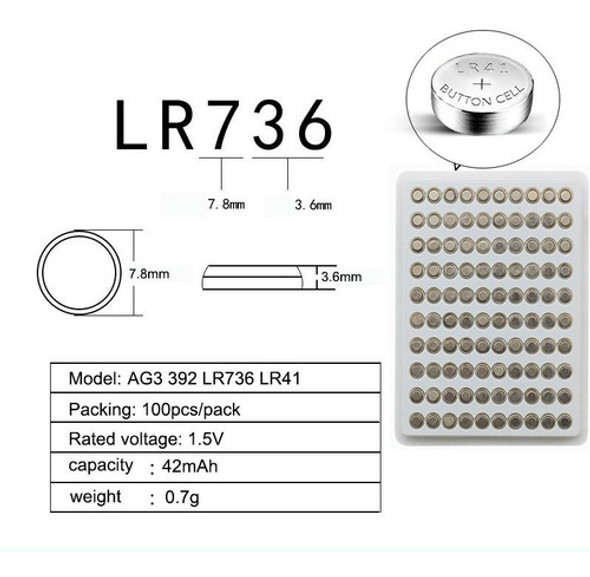 Pack X 10 Pilas Alcalina Lr41 Ag3 392 Lr736 Bateria 1.55v 1