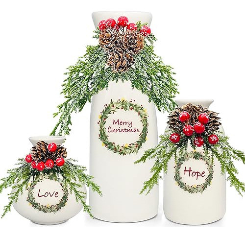 Jarrón Decoracion De Navidad Para Flores Blanco 0