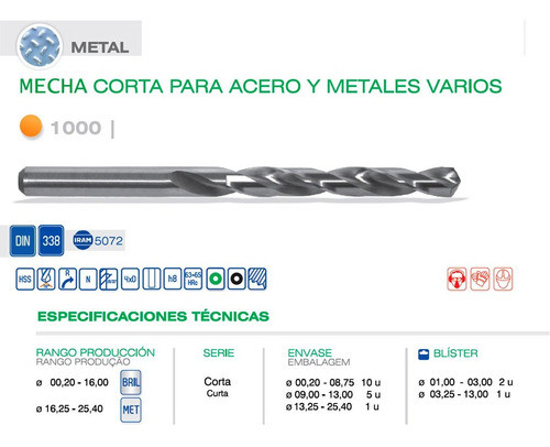 Mecha Din 338n Hss Diam 11.50 Mm Para Taladro 0