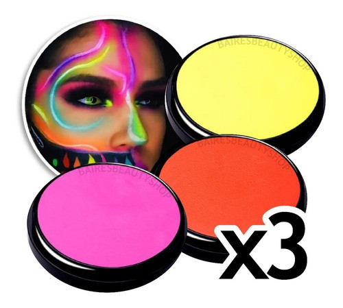 Maquillaje Artistico Cremoso Brilla Luz Uv Fluorescente X3 0