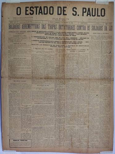 O Estado De S Paulo 10/09/1932 - Jornal Da Revolução De 1932 0
