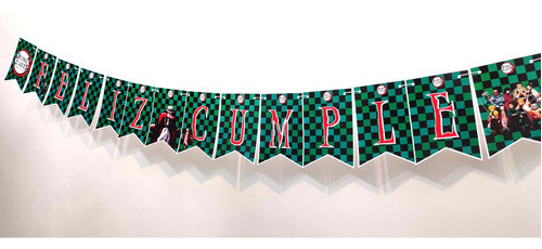 Banderin Deco Demon Slayer Guirnalda Feliz Cumple 0