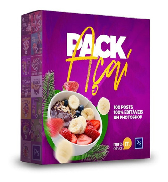 Pack 70 Artes Açaíterias Editáveis Psd E Canva + Brindes 0