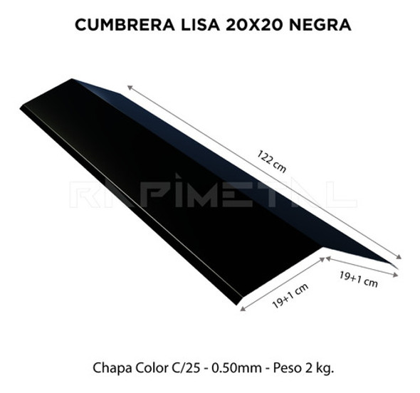 Zingueria Cumbrera Caballete 20x20 Color Negro 1,22 Metros 1