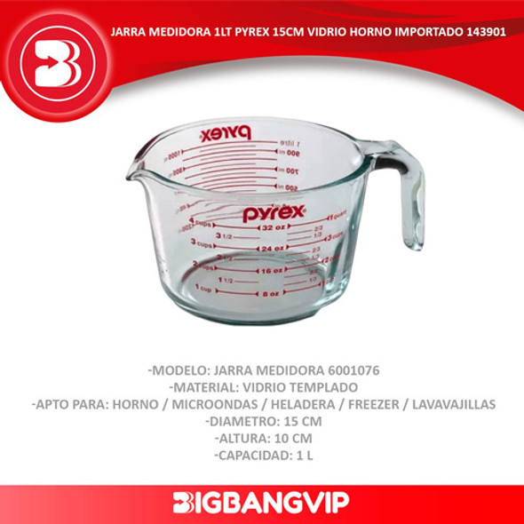 Jarra Medidora 1lt Pyrex 15cm Vidrio Horno Importado 143901 1