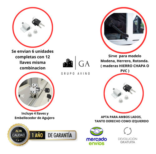 Cerradura Traba Ventana Blanca Misma Combinacion.x6 1