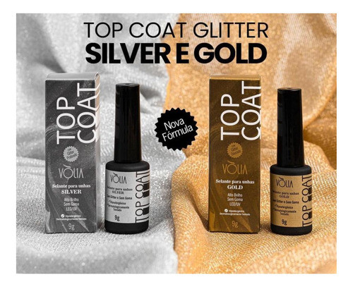 Top Coat Volia Silver Com Gliter Prata 9g 1